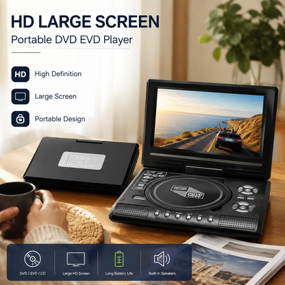 📺 Reproductor portátil de DVD/EVD HD de 7,8 pulgadas: pantalla grande, recargable y compatible con DVD, CD, USB y SD. Perfecto para casa y para viajar.