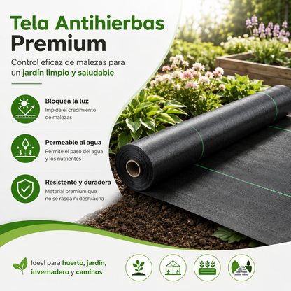 🌿⛏️ Malla antihierbas para jardín – Bloquea la luz solar, transpirable y resistente – Ideal para parterres y senderos – Reduce el esfuerzo de deshierbe 🌱✨