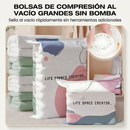 Bolsas de compresión para almacenamiento al vacío de gran tamaño sin bomba