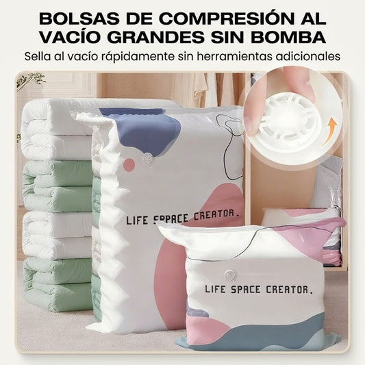 Bolsas de compresión para almacenamiento al vacío de gran tamaño sin bomba