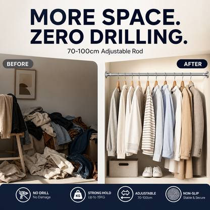 🔥 ¡Hoy 50% DE DESCUENTO! 🏠 Barra extensible ajustable sin taladrar – Instalación rápida, resistente y versátil