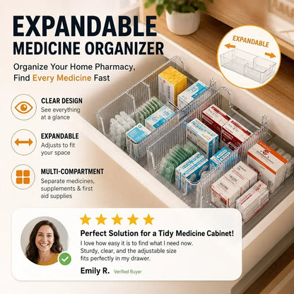 🔥 Organizador de Medicamentos Transparente y Expandible — ajustable, perfecto para mantener tu botiquín ordenado 💊🗄️