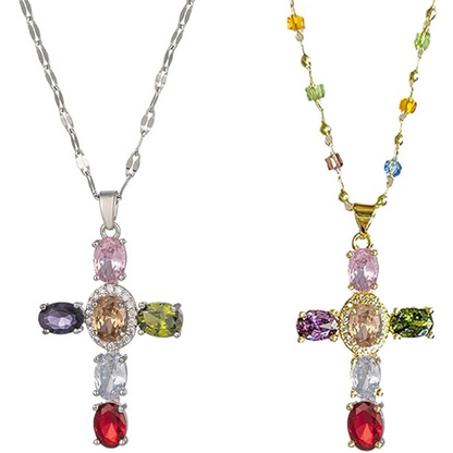 💜Súper rebaja – 50% de descuento 💜Collares con colgante de cruz de pedrería de colores