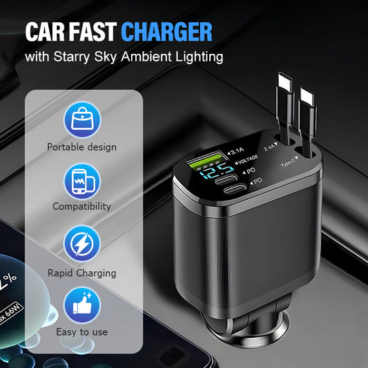 🚗 60% DE DESCUENTO! ✨ Cargador Rápido para Coche con Iluminación Ambiental Cielo Estrellado – Moderno y Práctico 🌟