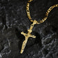 🔥 Collar con colgante de crucifijo tono dorado – Diseño detallado INRI, cadena Figaro ajustable y joya religiosa para el día a día ✝️✨