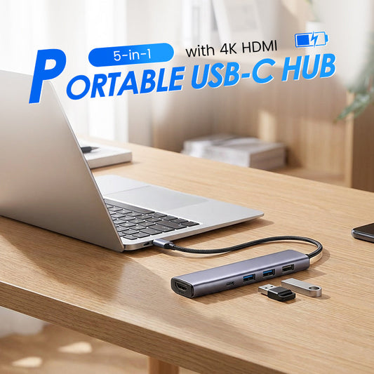 ⏳Oferta por tiempo limitado: 55 % de descuento⏰ Hub USB-C portátil 5 en 1 con salida HDMI 4K 📱➡️📺