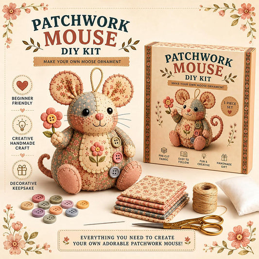 ⏳OFERTA POR TIEMPO LIMITADO 50% DE DESCUENTO🐭🧵 Kit para hacer un ratón patchwork