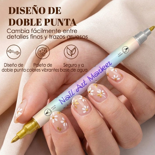 Set de Plumones Doble Punta para Nail Art y Decoración de Uñas