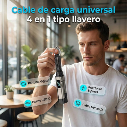 🔥OFERTA ESPECIAL: 50 % DE DESCUENTO🔥 Cable de carga con llavero y pantalla digital 4 en 1