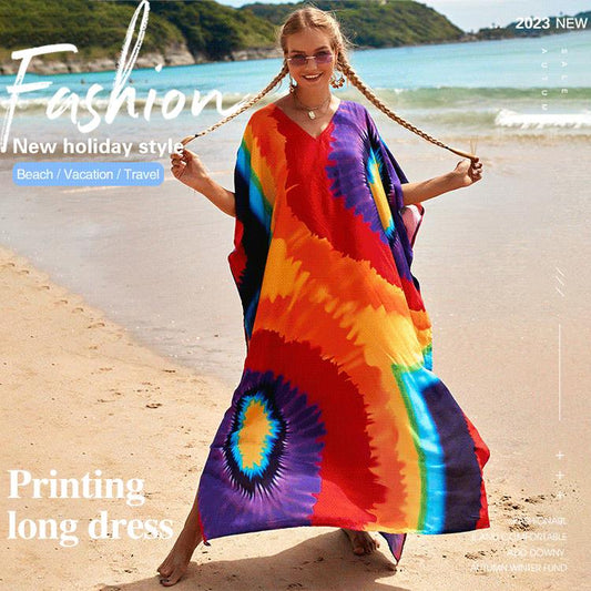 Utskrift strand cover-up lang kjole